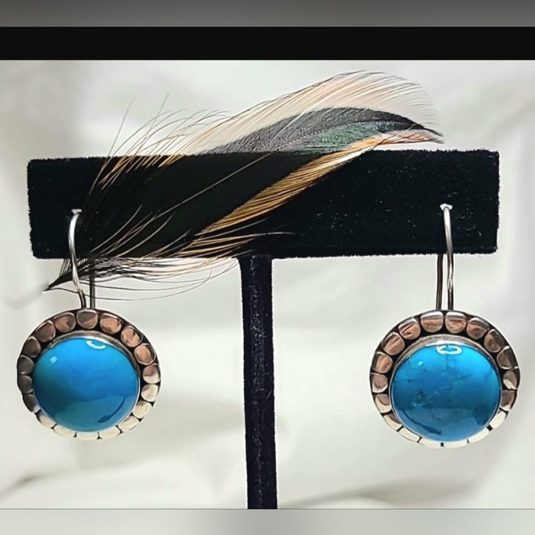 Euc Native American 925 Sterling Silver Turquoise Drop Earrings Vintage Pierce